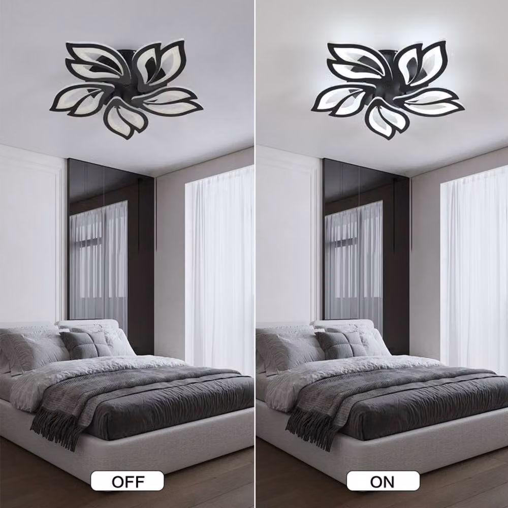 COMELY Black Flower LED Ceiling Light, 45W Dimmable Modern Metal and Acrylic Lighting with Remote Control – 5