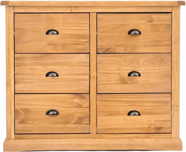 Cabinet Bits Lucca 6 Drawer Chest of Drawers in Brown Waxed Pine with Brass Handles – 1