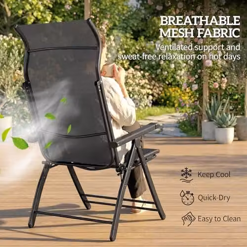 Outsunny Set of 2 Reclining Garden Chairs in Grey with Textilene Fabric and Powder Coated Steel Frame, H 85 x W 63.5 x D 106.5 cm – 6