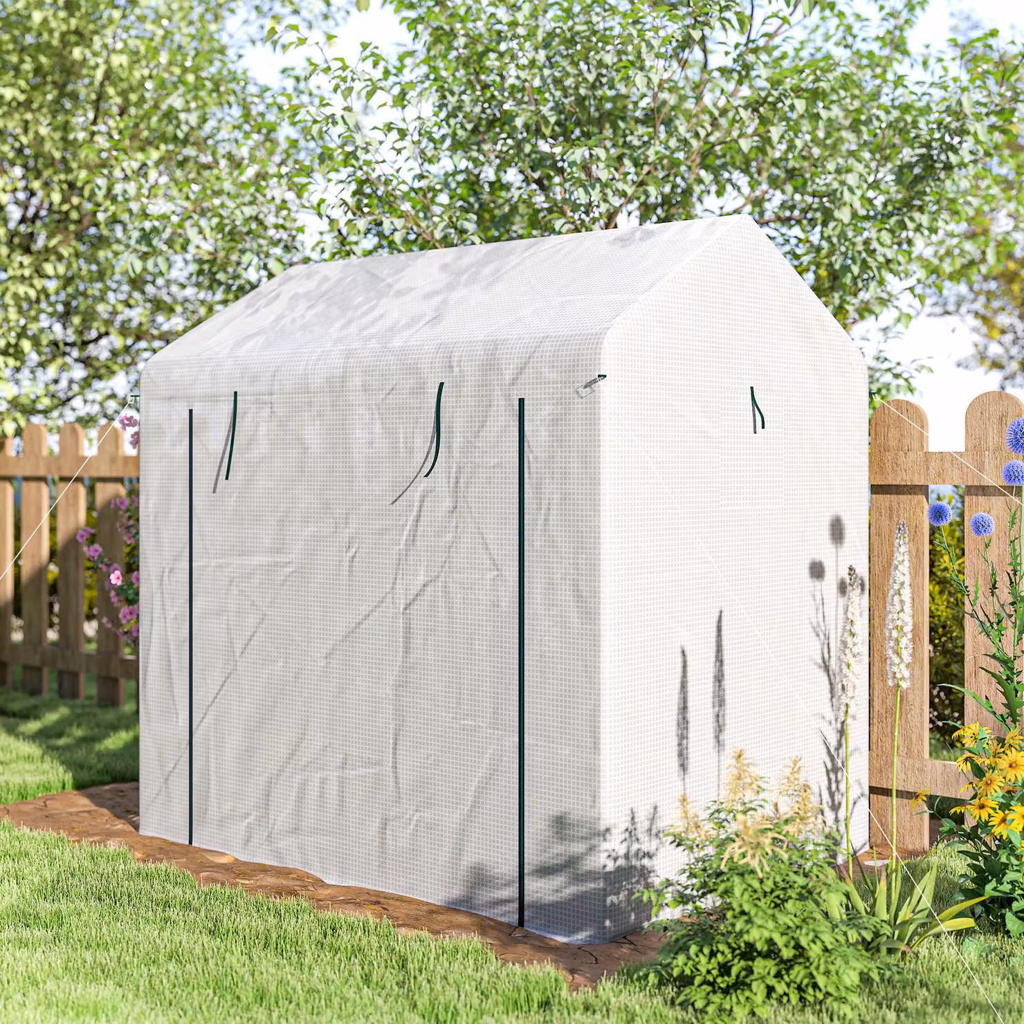Outsunny White Walk-in Outdoor Tomato Greenhouse with Roll-up Door and Mesh Windows, W/D/H: 140 x 200 x 200 cm – 6