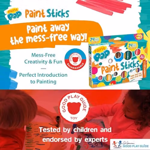 Paint Pops 24 Pack Water Soluble Fast Drying Mess Free Wax Paint Sticks for Children in White and Multicolour – 3