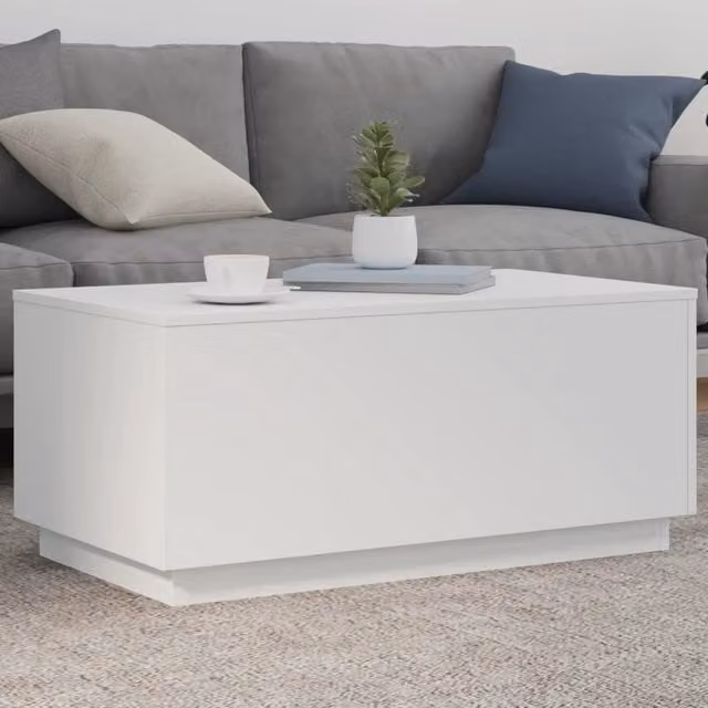 Berkfield Home Modern White Glossy Coffee Table with LED Lights W/D/H: 90 x 50 x 40 cm