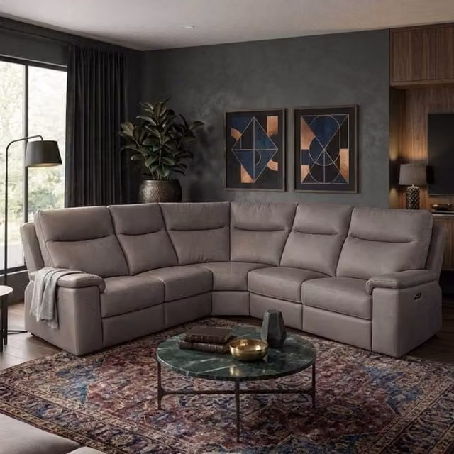 Aspire Marlowe Real Leather Power Recliner 2C2 Corner Sofa with USB Charging in Grey