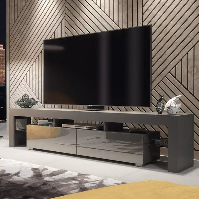 Creative Furniture Modern TV Unit in Dark Grey with High Gloss Doors, W: 200 cm, D: 45 cm, H: 35 cm