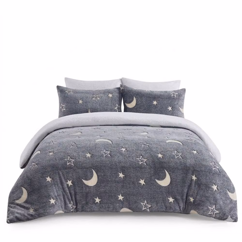 Snug City Glow in the Dark Teddy Galaxy Design Kids Duvet Cover Set, Grey, W/D/H: 140 x 200 cm – 3
