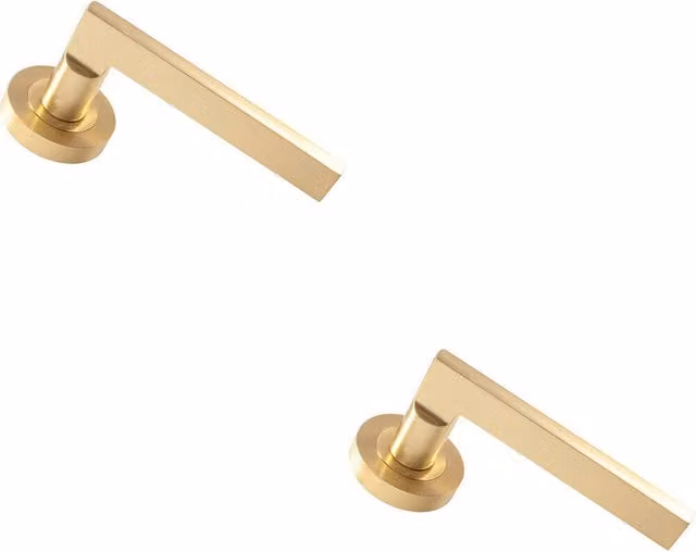 Loops 2x Pair Straight Plinth Mounted Handles on Round Rose in Satin Brass