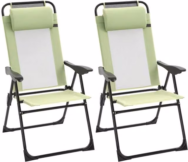 FLAVORA Set of 2 Modern Folding Garden Chairs with Armrests in Green