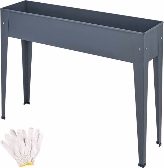 tectake Calendula Steel Raised Bed in Dark Grey, W: 98.5 cm, D: 26 cm, H: 82.5 cm – 1
