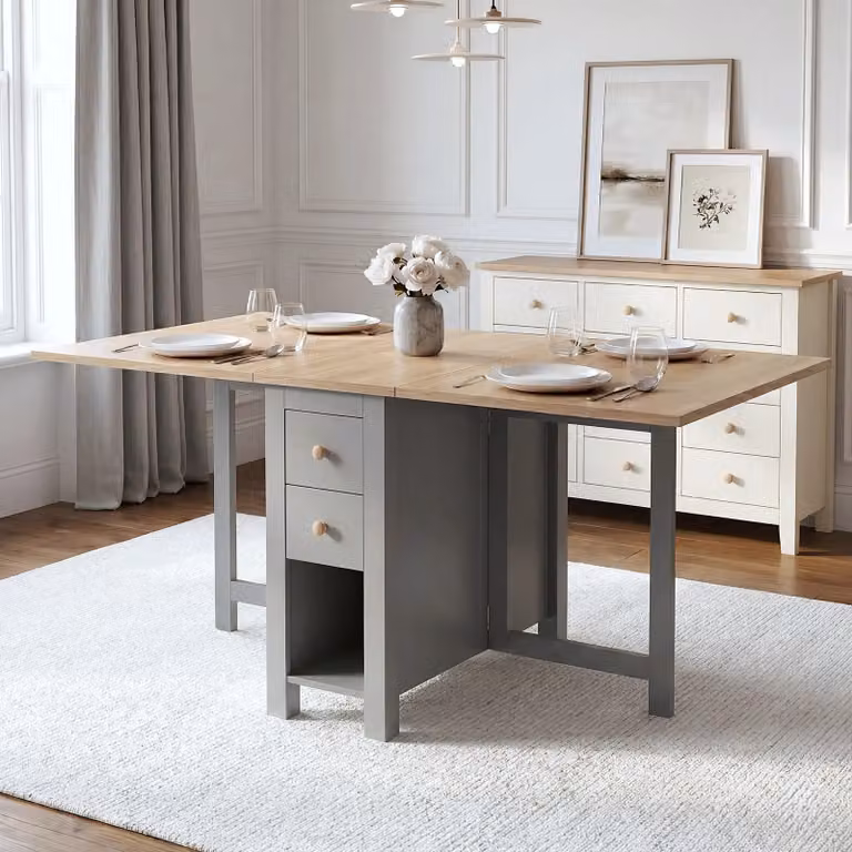 Stovra Grey Drop Leaf Folding Dining Table