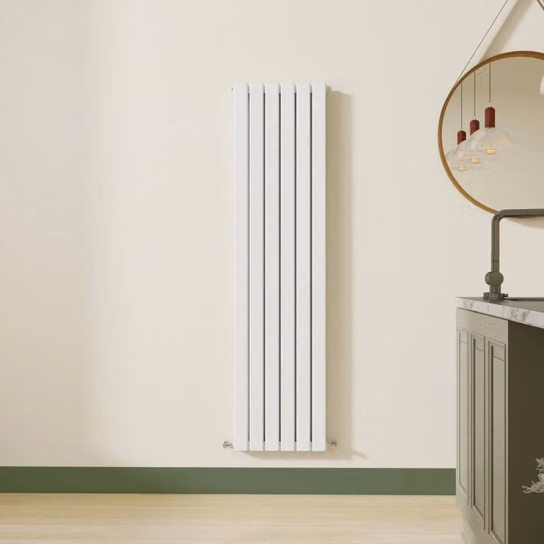 Hinsinc Double Vertical White Flat Radiator, H: 160 cm, W: 40.8 cm, D: 16 cm
