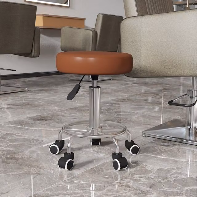 Vinsetto Round Brown PU Leather Stool with Metal Frame