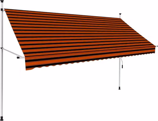 Berkfield Home Manual Retractable Folding Arm Awning in Orange and Brown Striped Polyester and Steel, Width: 300 cm – 1