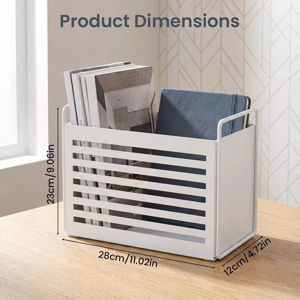Havendro White Metal Freestanding Magazine and File Holder with Back Panel, W/D/H: 28.0 x 23.0 x 23.0 cm – 2