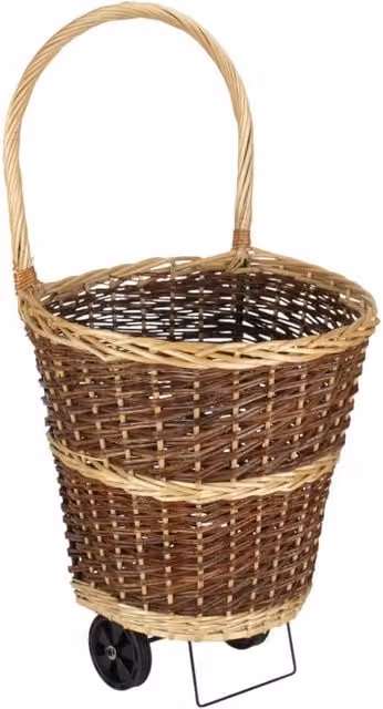 Red Hamper Wheeled Wicker Shopping Basket in Brown, W/D/H: 40.0 x 45.0 x 46.0 cm – 1