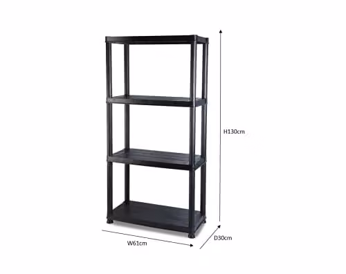 Addis 4 Tier Plastic Freestanding Storage Shelving Unit, Black, H x W x D: 130 x 61 x 30 cm – 3