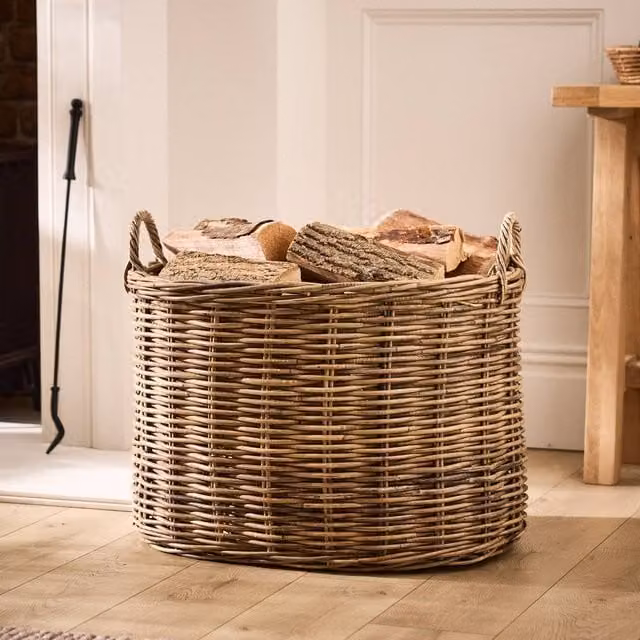 Dibor Azara Traditional Natural Oval Log Basket XL, Brown Rattan, H 46 x L 67 x W 53 cm