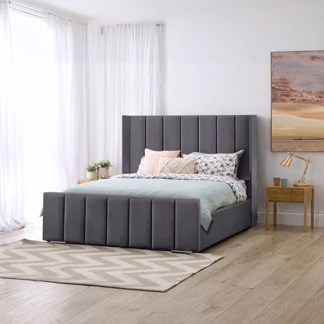 Desire Deco Danica Upholstered Bed Frame, Grey, W/D/H: 200 x 200 cm