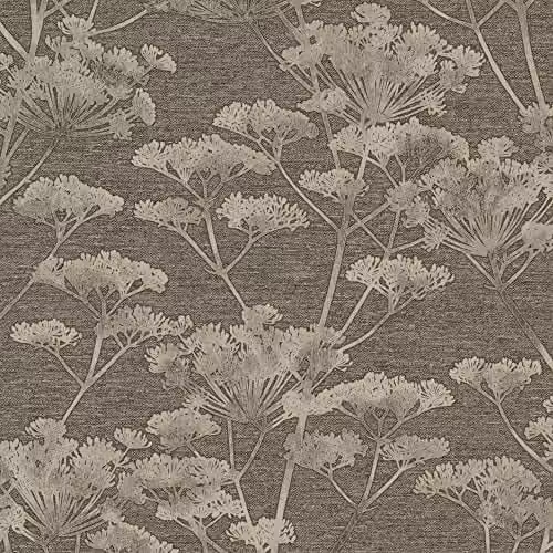 Graham & Brown Serene Seedhead Floral Wallpaper in Taupe, Gold and Beige