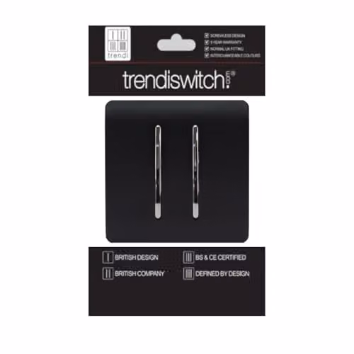 Trendi 2 Gang 3 Way Intermediate 10 Amp Rocker Light Switch in Matt Black – 6