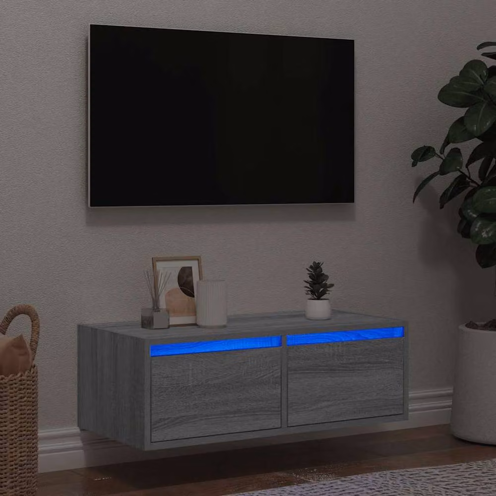 Berkfield Home Modern TV Cabinet with Integrated LED Lights in Grey Sonoma, W/D/H: 75 x 35.5 x 25 cm – 2