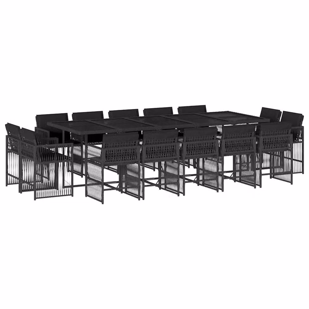 Berkfield Home 15 Piece Black Poly Rattan Garden Dining Set with Cushions – 2