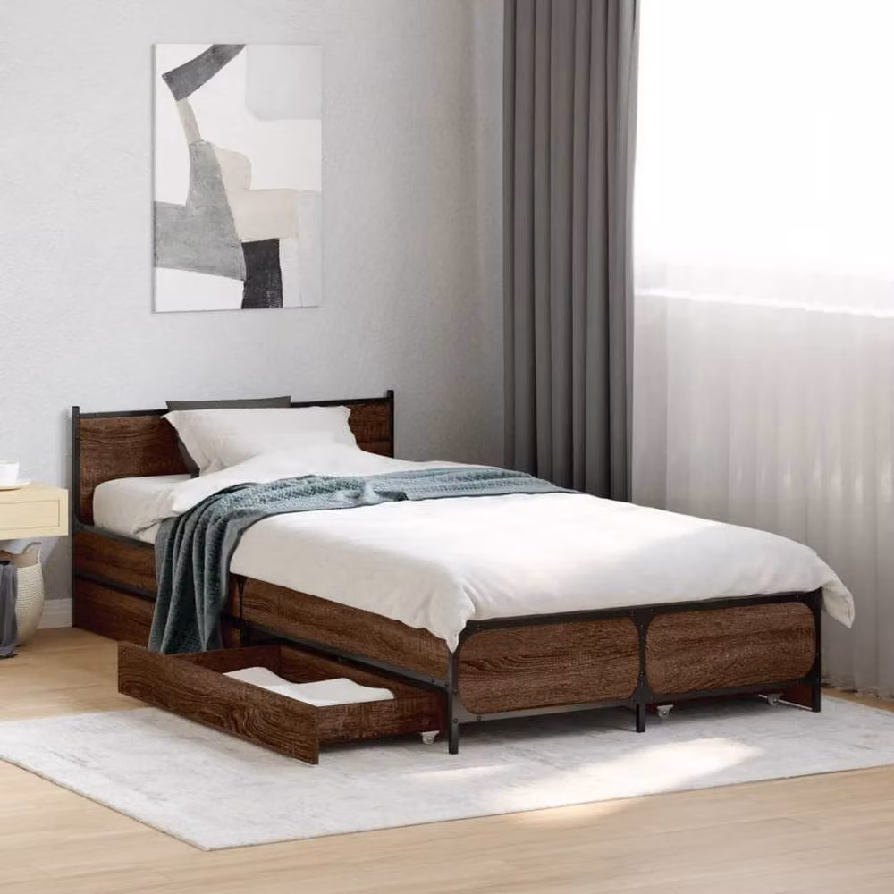 Berkfield Home Durable Small Single Bed Frame with Drawers in Brown Oak – 2