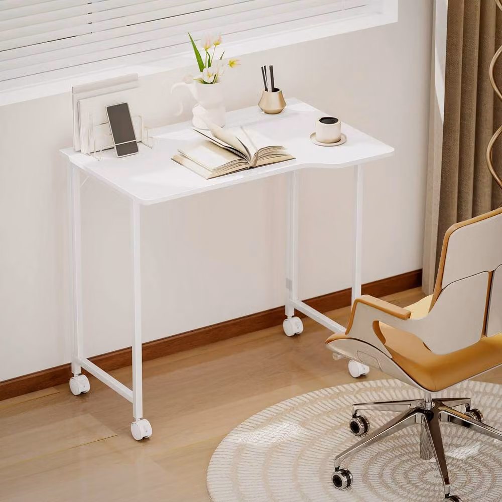 Wyld Haus Veso White Wood Effect Folding Writing Desk with Lockable Castors W/D/H: 80 x 52 x 75 cm – 5