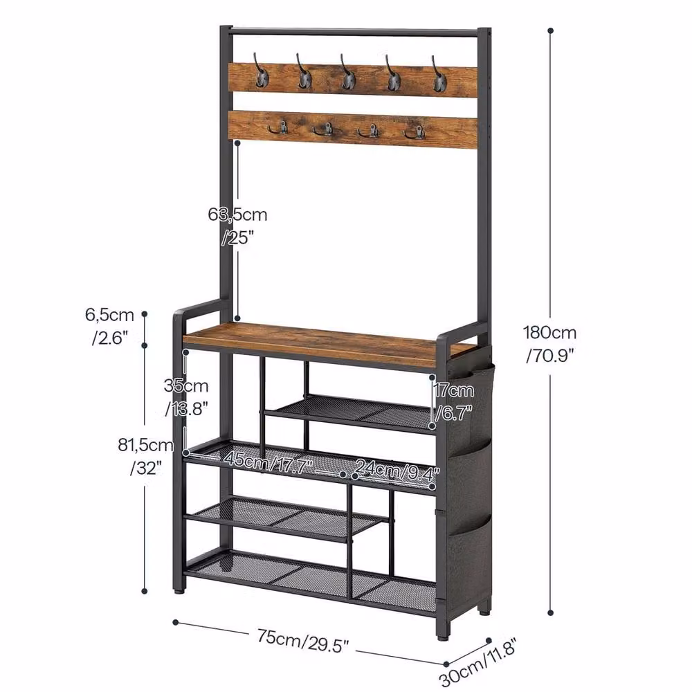 NESTLUNE Industrial Hall Tree with Bench and Shoe Storage, Black – 2