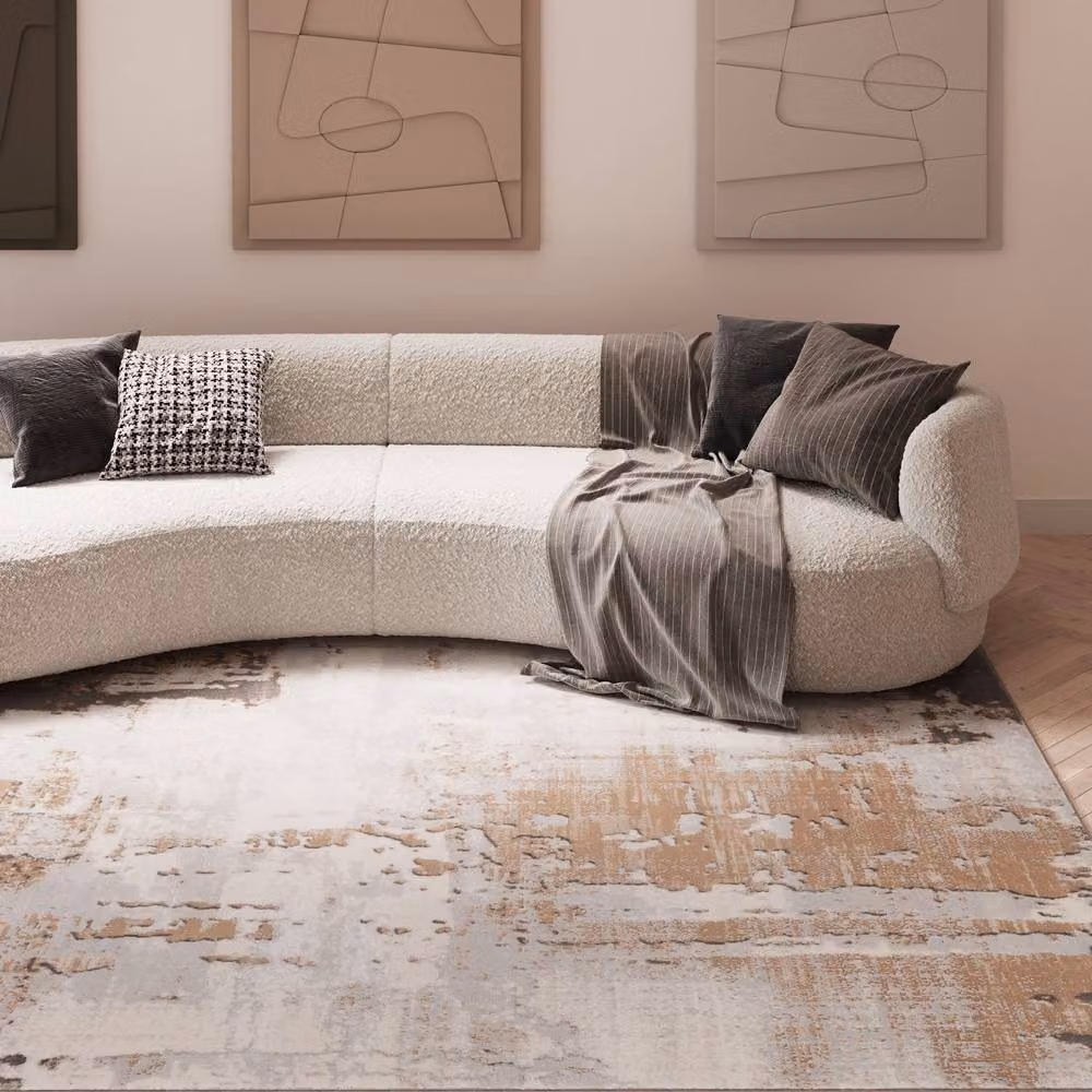 Kukoon Beige Abstract Modern Area Rug for Living Room or Bedroom, W: 80 cm, L: 150 cm – 2