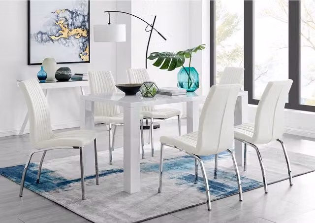 FurnitureboxUK Pivero White High Gloss Rectangular Dining Table and 6 Isco Chairs Set