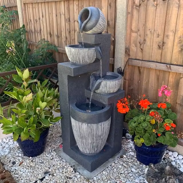 Tranquility Nebular Solar Powered Cascade Water Feature in Antique Grey Stone