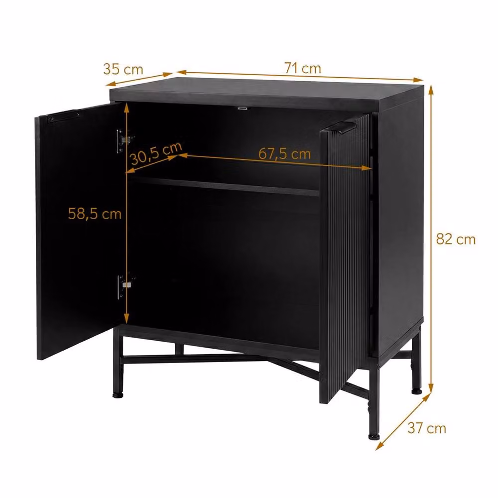 Kelvenix Black Fluted Modern Freestanding Accent Storage Cabinet with Hinged Doors and Internal Shelves – 2