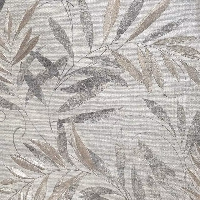 Arthouse Luxury Leaf Soft Silver Washable Vinyl Wallpaper in Grey and Silver Botanical Floral Design