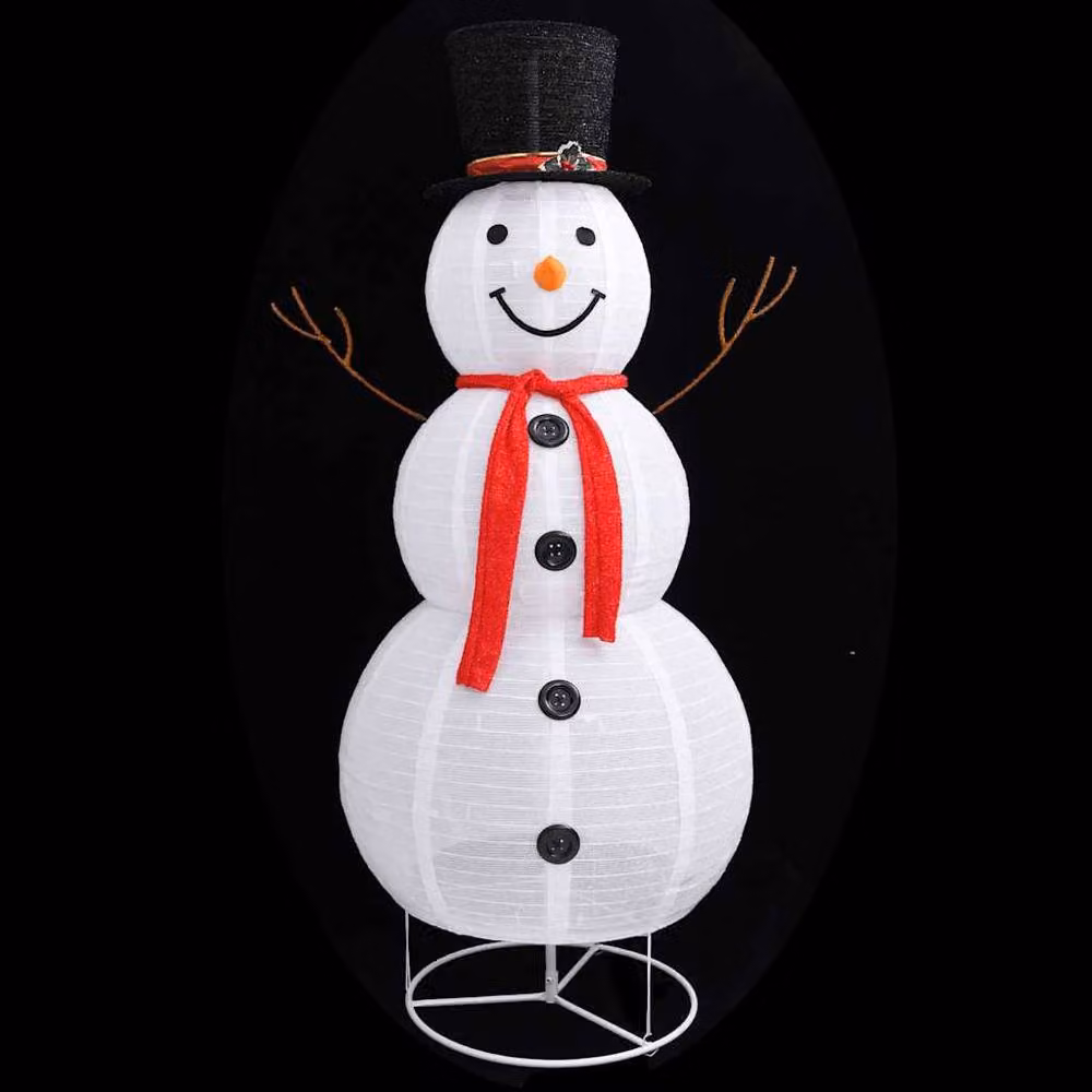 Berkfield Home Luxury Fabric Decorative Christmas Snowman Figure with LED Lights, White and Multicolour, Height: 180 cm – 4