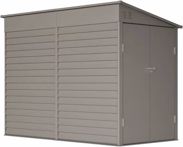 PAWNORA Modern Metal Pent Garden Shed in Grey with Lockable Door, W/D/H: 140.2 x 140.2 x 201.6 cm