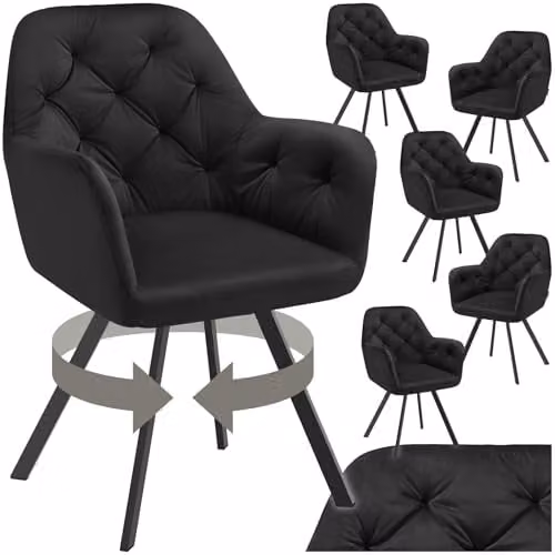 tectake Set of 6 Lucia Velvet Dining Armchairs with Geometric Pattern and Swivel Function, Black