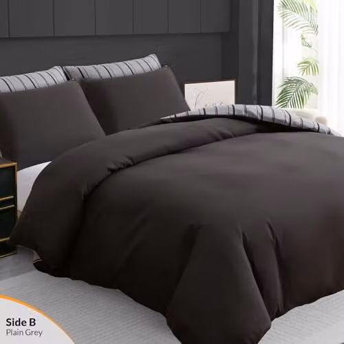 Pamposh Single Reversible Duvet Cover Set, Grey Checked Microfibre, W/D/H: 135 x 200 cm with 50 x 75 cm Pillowcase – 2