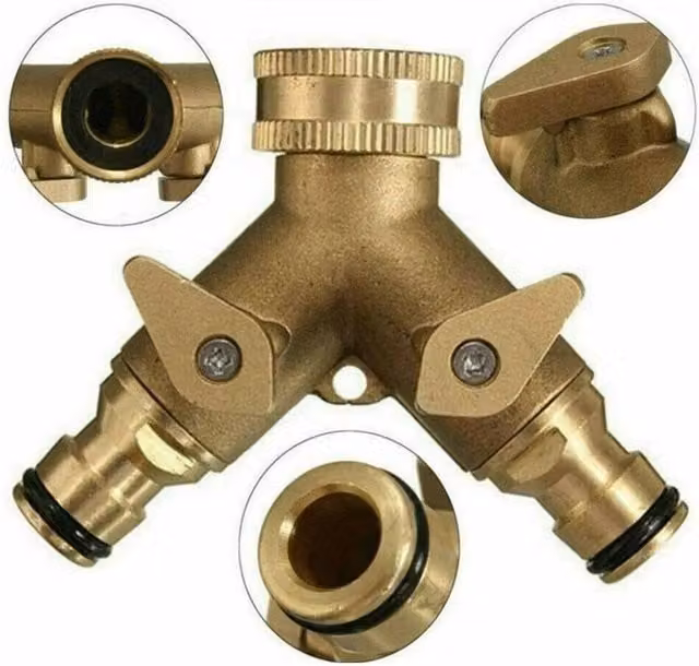 FLAVORA Gold Y-shaped Hose Pipe Valve Splitter Quick Connector Adaptor with Flow Control – 1