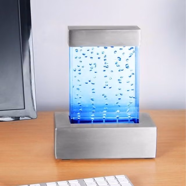 Primrose Nebula Mini Tabletop Bubble and Water Wall with RGB LEDs in Silver