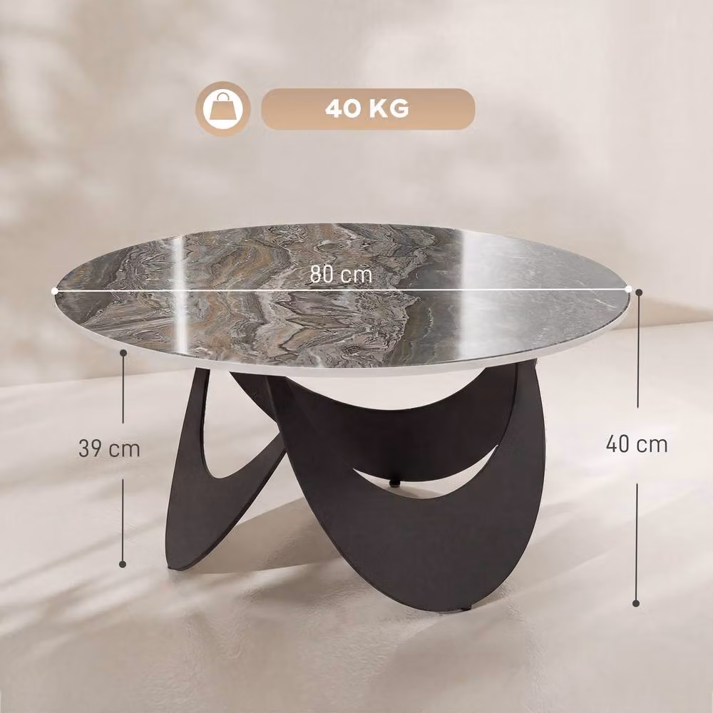 HOMCOM Modern Round Coffee Table with Sintered Stone Top in Brown and Black, W/D/H: 80 x 80 x 40 cm – 3