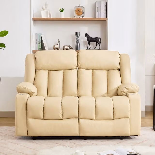 Artemis Home Sheridan 2 Seat Manual Recliner Sofa with Cup Holders in Beige