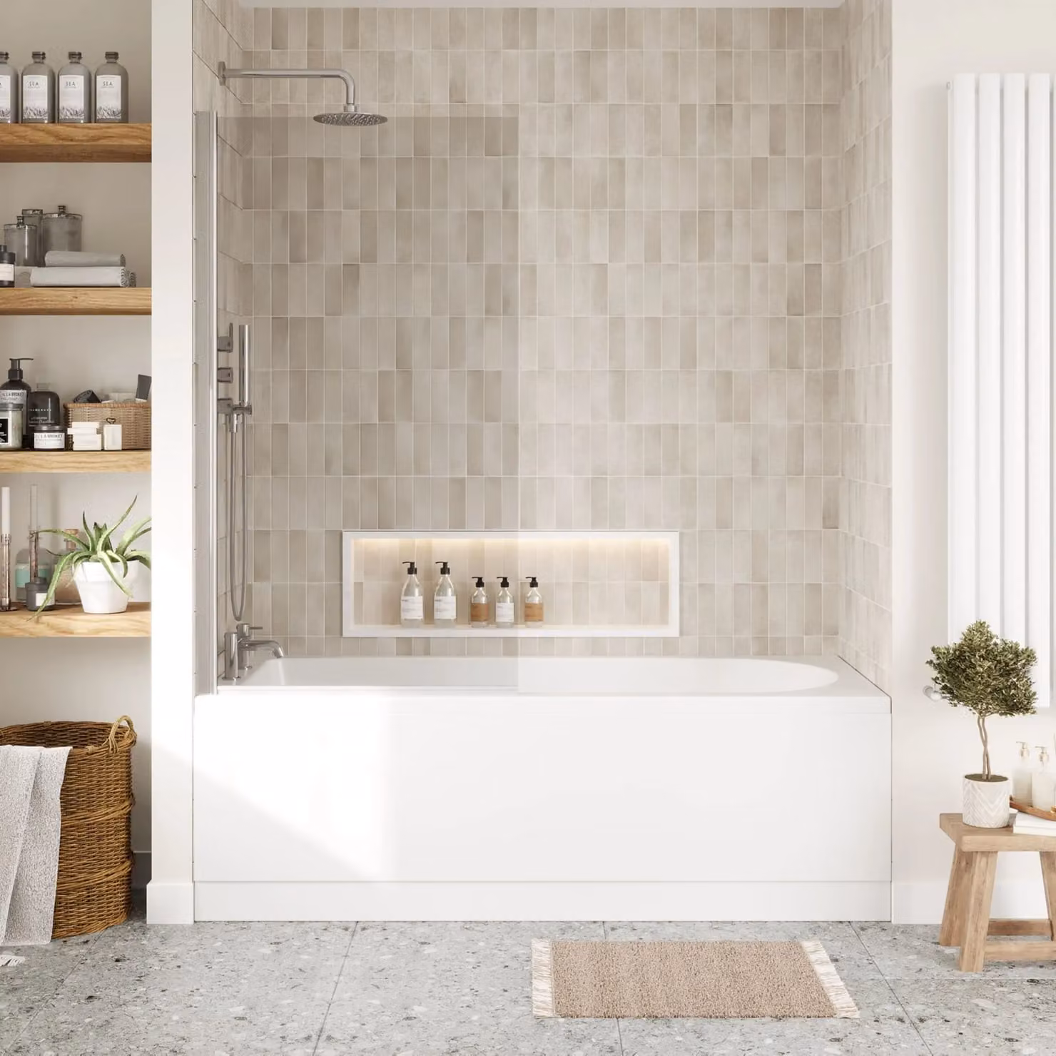 Balterley Round Single Ended Bath Set in White with Leg Set and Reversible Chrome Screen, W: 170 cm, D: 70 cm