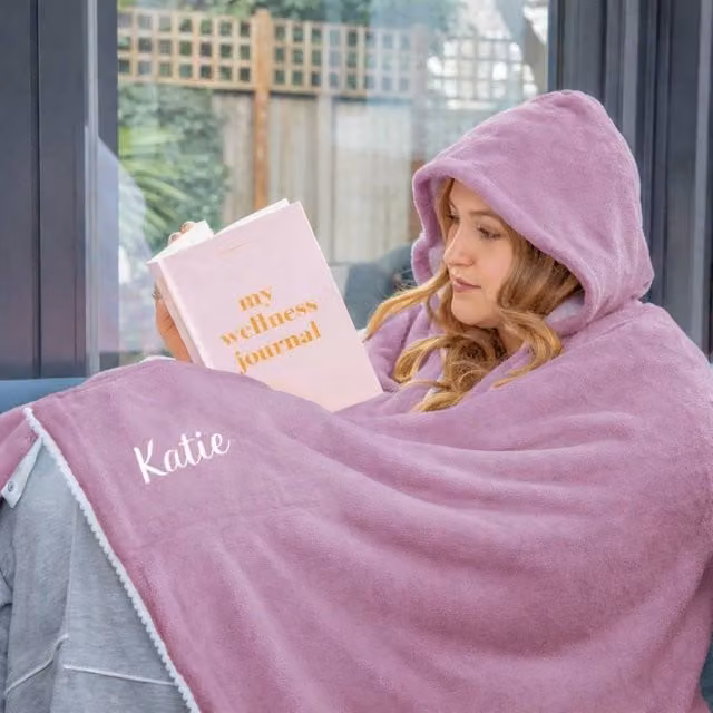 Duncan Stewart Personalised Hooded Sherpa Fleece Blanket in Purple