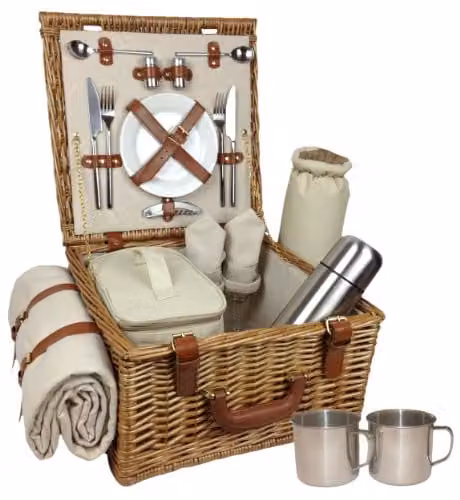 Red Hamper Deluxe Traditional Picnic Basket in Brown, W/D/H: 38.0 x 21.0 x 38.0 cm