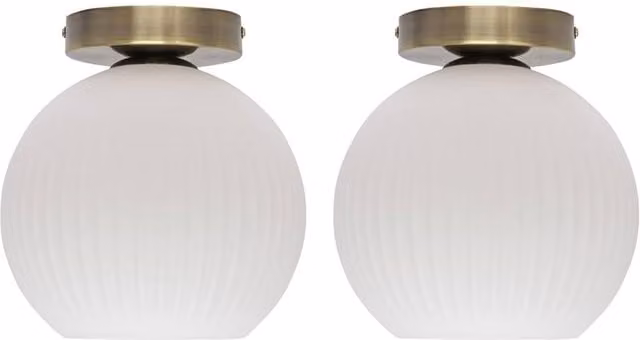 First Choice Lighting Betchley Set of 2 White Glass and Gold Brass Ceiling Light Fittings