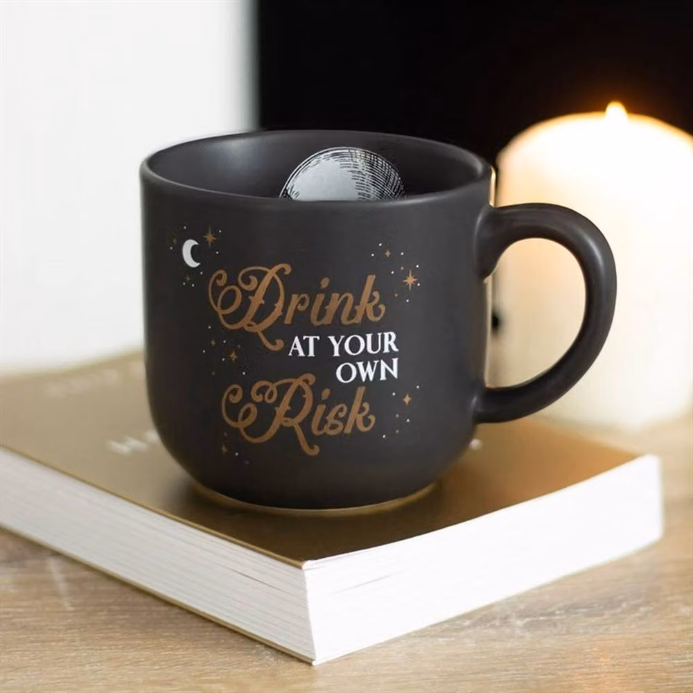 Uniqueful Drink At Your Own Risk Ceramic Mug in Black, 360 ml – 2