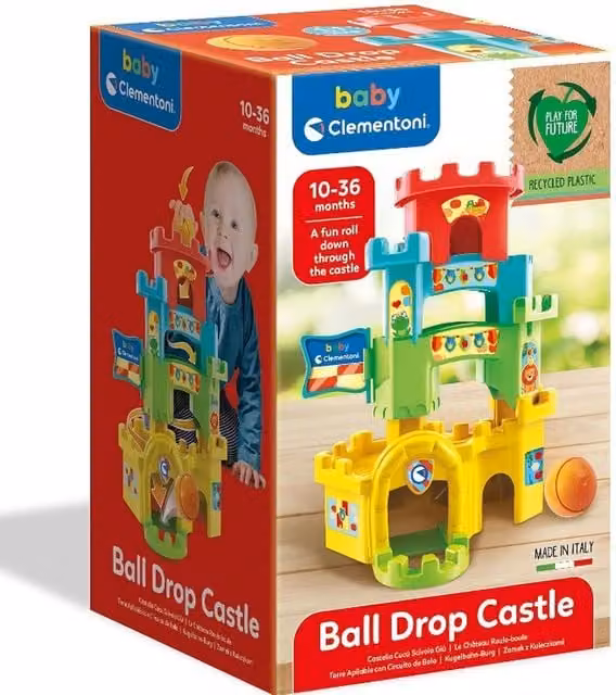 Clementoni Roll and Drop Castle Activity Toy in Multicolour and Red for Ages 10 Months Plus