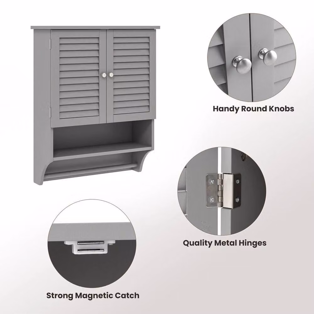 Kelvenix Grey Matt Wall-mounted Double Door Bathroom Medicine Cabinet with Internal Shelves – 4