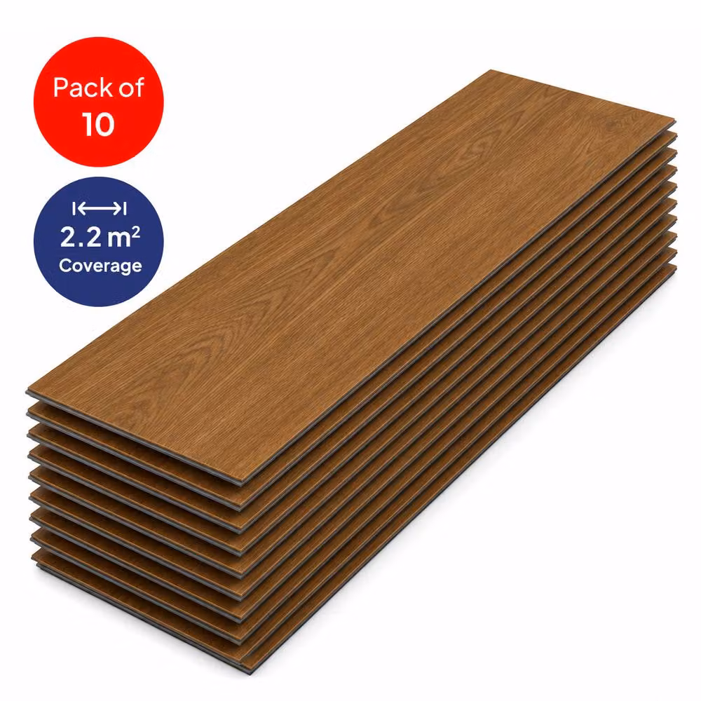 ENER-J Britwall English Oak SPC Luxury Vinyl Flooring, Brown Wood Look Click Lock Plank, Pack of 10, 2.2 m2, Thickness: 6 mm, Plank Size: 1220 x 181 mm – 3