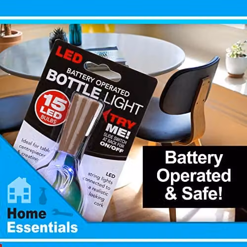 VFM Blue Battery Operated LED Mini Bottle Lights with Cork Stopper – 5